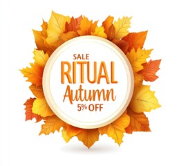 Autumn sale banner, leaves circle