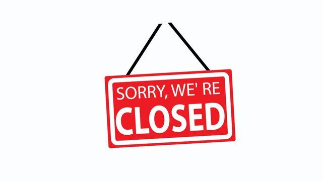 Animation closed sign board swinging in loop. Perfect for store closings, transparent background, motion grahpic, video 4k,
