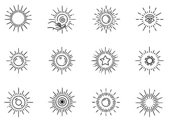 Sunburst Icons Line Art Sun Designs