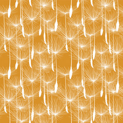 Seamless background from a dandelion. Flight of a dandelion, seeds fly from the wind