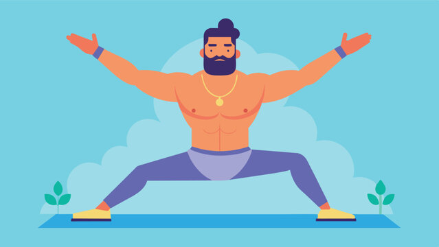 A muscular and toned yogi breaking the stereotype that yoga is only for slender bodies and promoting the idea of selflove and acceptance in the practice.. Vector illustration