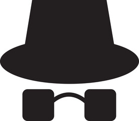 Spyware icon spy with hat symbol in trendy black flat style. Hide vector. Comedian pictogram. Incognito mood illustration private silhouette sign isolated on transparent background.