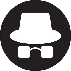 Spyware icon spy with hat symbol in trendy black flat style. Hide vector. Comedian pictogram. Incognito mood illustration private silhouette sign isolated on transparent background.