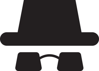 Spyware icon spy with hat symbol in trendy black flat style. Hide vector. Comedian pictogram. Incognito mood illustration private silhouette sign isolated on transparent background.