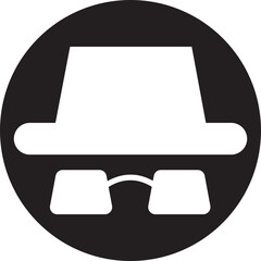 Spyware icon spy with hat symbol in trendy black flat style. Hide vector. Comedian pictogram. Incognito mood illustration private silhouette sign isolated on transparent background.