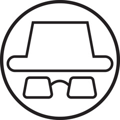 Spyware icon spy with hat symbol in trendy black line style. Hide vector. Comedian pictogram. Incognito mood illustration private silhouette sign isolated on transparent background.