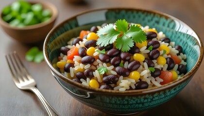 Homemade Mexican Black Beans and Rice with Cilantro