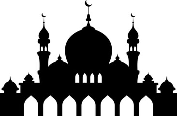 Islamic mosque silhouettes. Mosques and minarets with crescents. Vector illustration