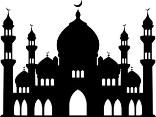Islamic mosque silhouettes. Mosques and minarets with crescents. Vector illustration