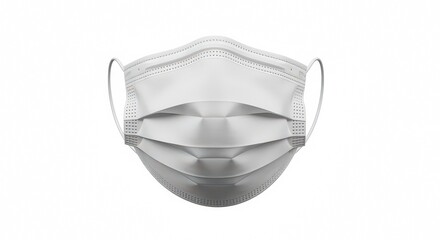 White Pleated Protective Disposable Face Mask Isolated on Pure White Background
