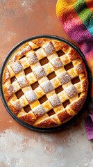 Mexican Pan Dulce with Colorful Towel Background arranged on rustic wooden table with conchas and orejas, side daylight highlighting sugar texture and vibrant towel pattern