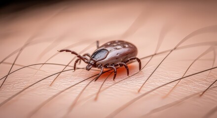 Brown Tick on Human Skin Realistic Close Up Parasite Detailed Medical Image