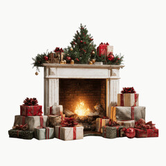 Christmas Fireplace with Presents and Decorated Tree