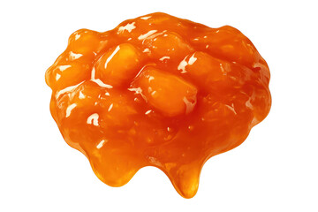 Thick orange peach jam with fruit pieces isolated on transparent background