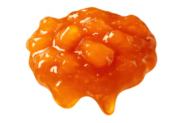 Thick orange peach jam with fruit pieces isolated on transparent background