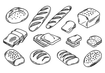Hand drawn toaster bread sketch symbol. Vector toast element in trendy style.
