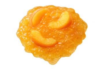 Delicious peach or apricot jam with fruit pieces isolated on transparent background