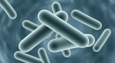 3d Rendered Rod Shaped Microorganisms Floating in Abstract Blue Scientific Environment