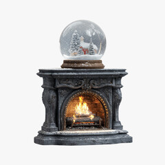 Cozy Winter Fireplace with Snow Globe Festive Christmas Scene