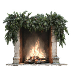 Cozy Christmas Fireplace with Evergreen Garland