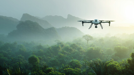 Fototapeta premium Drone IA survolant paysage luxuriant