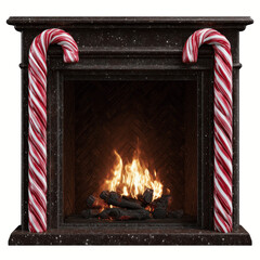 Festive Fireplace with Candy Cane Decor and Cozy Fire