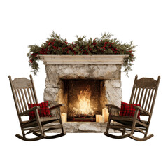 Cozy Christmas Fireplace Scene with Rocking Chairs and Festive Garland