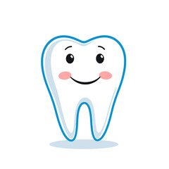 Happy cartoon tooth character smiling with rosy cheeks isolated on white background