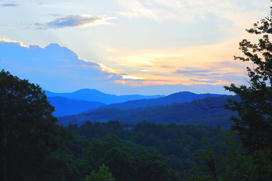 Picturesque, saturated mountain view of Blue Ridge Mountains. 