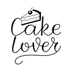 cake lover vector calligraphy with cake logo illustration