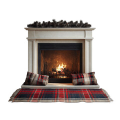 Cozy Fireplace with Plaid Decor for a Festive Winter Season