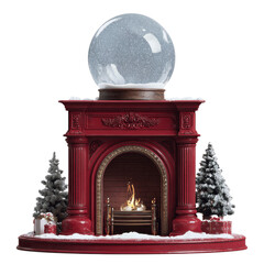 Festive Christmas Fireplace with Snow Globe and Decorated Mantelpiece