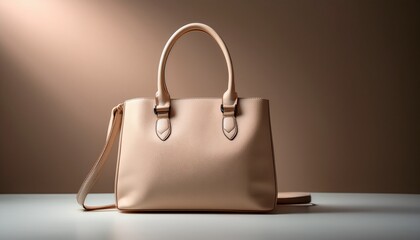 elegant beige leather tote handbag standing upright on neutral background with soft lighting ideal for branding advertising or design mockups