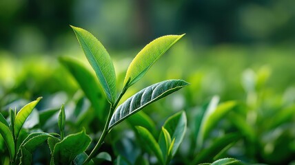 fresh green tea leaves