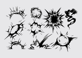 Cloud bomb smoke vapor explossion illustration vector collection set cartoon element, silhouette, clip art, splash editable © Luqman