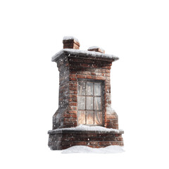 Cozy Brick Chimney with Snow and Glowing Window, Winter Scene