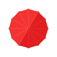 Vibrant Red Umbrella Top View Flat Design Vector Illustration - Rain Protection Graphic