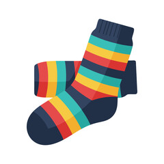 Vibrant Colorful Striped Socks Flat Design Vector Illustration - Fun Apparel Accessory Graphic