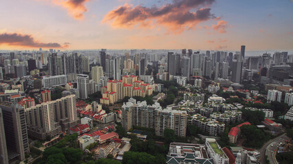 Aerial View of Singapore Cityscape at Sunset with Vibrant Sky