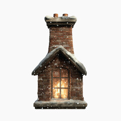 Cozy Brick Chimney with Snowfall and Warm Fireplace Glow