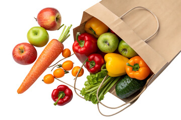 Shopping paper bag full with fruit and Vegetable PNG Image