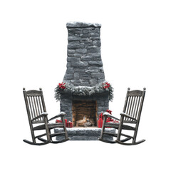 Cozy Christmas Fireplace Scene with Rocking Chairs and Presents