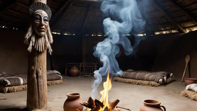 El interior de una ruca mapuche