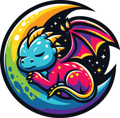 Cute Sleeping Dragon on Crescent Moon