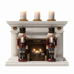 Festive Christmas Fireplace with Nutcracker Soldiers and Candles