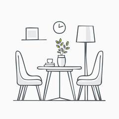 Line-art vector of a modern chair and table in a minimalist room setting