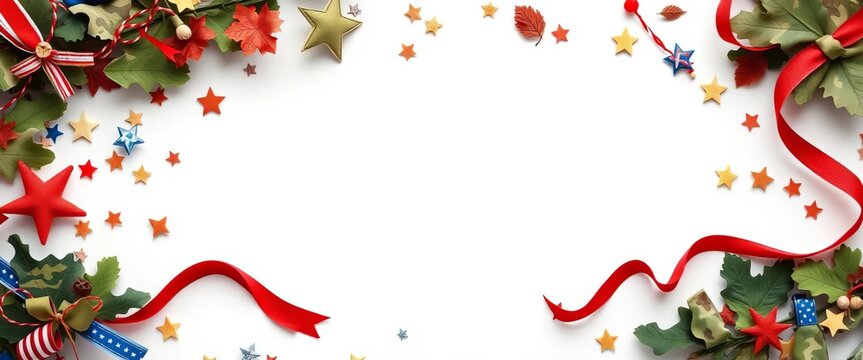 November military family appreciation month; patriotic themed background with camouflage, stars, and ribbons,  banner,  military family month