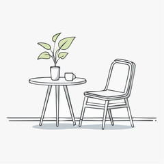 Fototapeta premium Line-art vector of a modern chair and table in a minimalist room setting