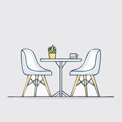 Line-art vector of a modern chair and table in a minimalist room setting