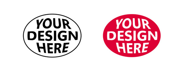 Two circular badges with bold high contrast typography showcasing customizable logo designs.
